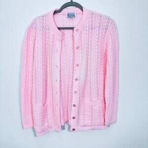 Brunny Vintage Bubblegum Pink Grannycore Cottagecore Cable Knit Cardigan Size M